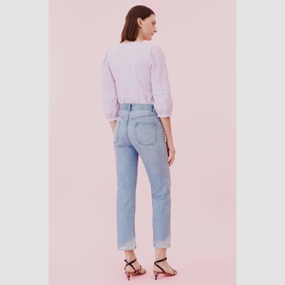 NWT Women Size Small Rebecca Taylor La Vie Voile Sleeve Jersey Top in Lilac Wine - Picture 2 of 5